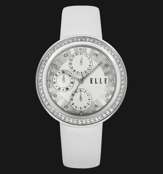 ELLE EL20319S06C Day and Date Display Stainless Steel Leather Strap