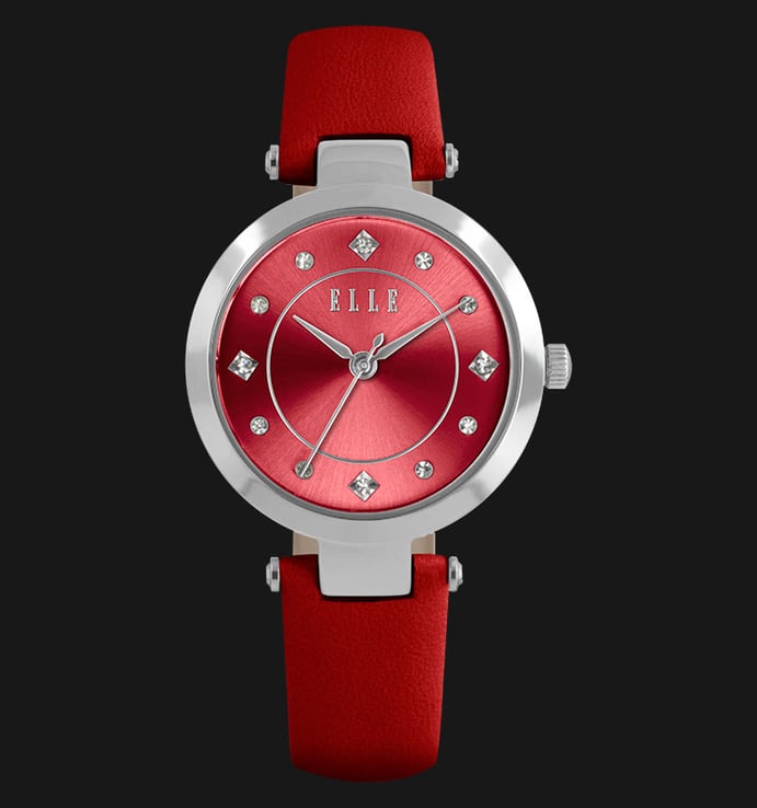 ELLE EL20322S06C Red Dial Stainless Steel Genuine Leather Strap