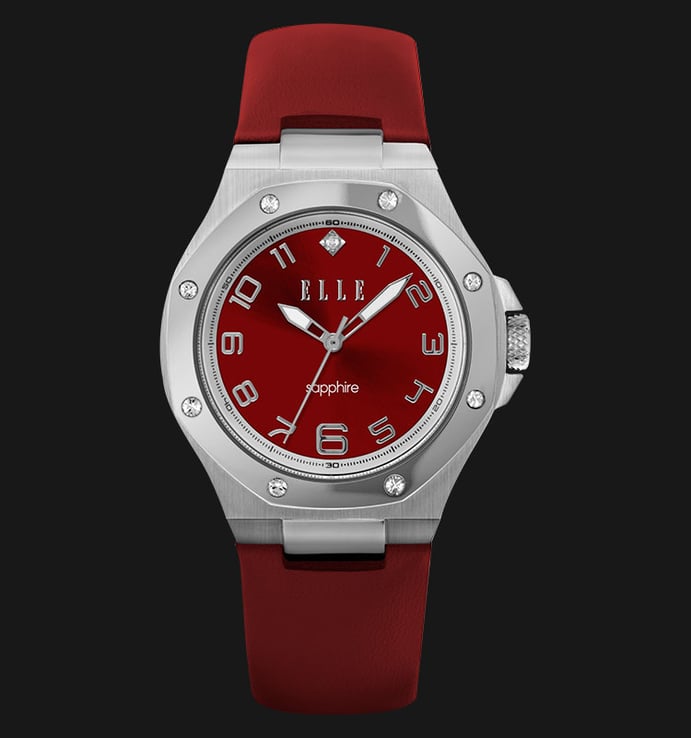 ELLE EL20323S01C Sapphire Red Dial Stainless Steel Genuine Leather Strap