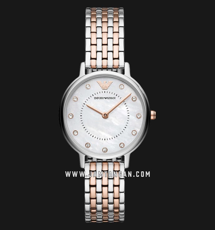 Emporio Armani Kappa AR11094 White Mother of Pearl Dial Dual Tone Stainless Steel Strap