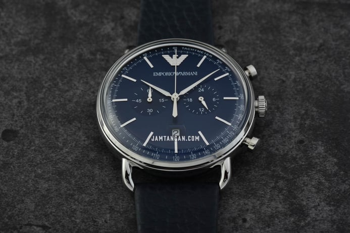 Emporio Armani Chronograph AR11105 Blue Dial Black Leather Strap