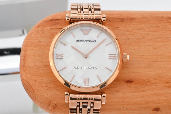 Emporio Armani Classic AR11110 White Mother of Pearl Mosaic Dial Rose Gold Stainless Steel Strap