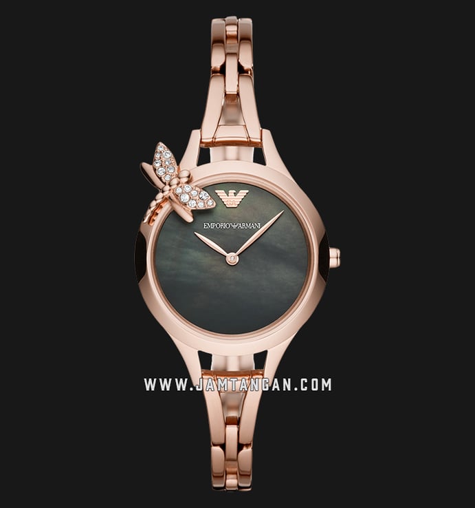 Emporio Armani Aurora AR11139 Black Mother of Pearl Dial Rose Gold Stainless Steel Strap