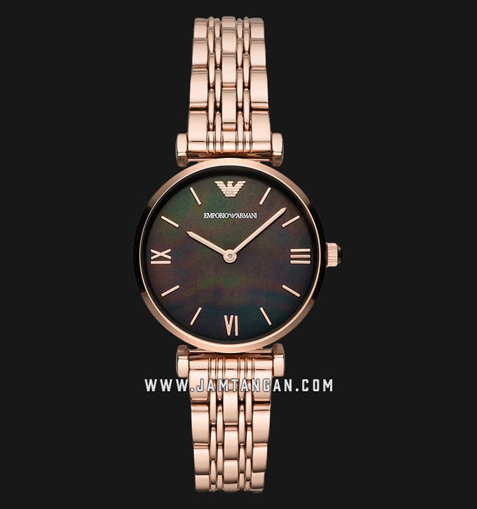 Emporio Armani Classic AR11145 Black Mother of Pearl Dial Rose Gold Stainless Steel Strap