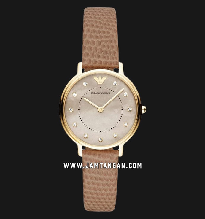 Emporio Armani AR11151 Taupe Mother of Pearl Dial Brown Leather Strap