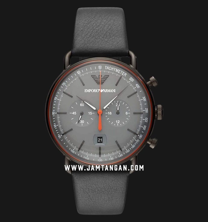 Emporio Armani AR11168 Chronograph Grey Dial Black Leather Strap