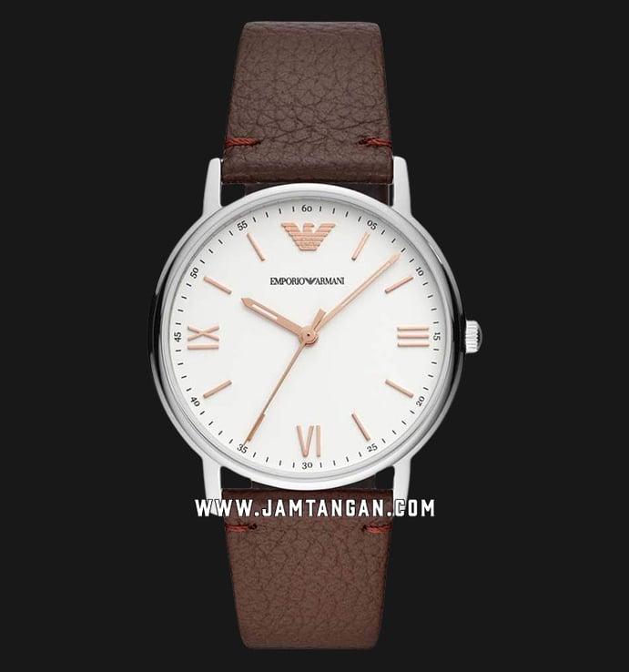 Emporio Armani AR11173 White Dial Brown Leather Strap