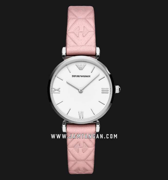 Emporio Armani AR11205 Ladies White Dial Pink Leather Strap
