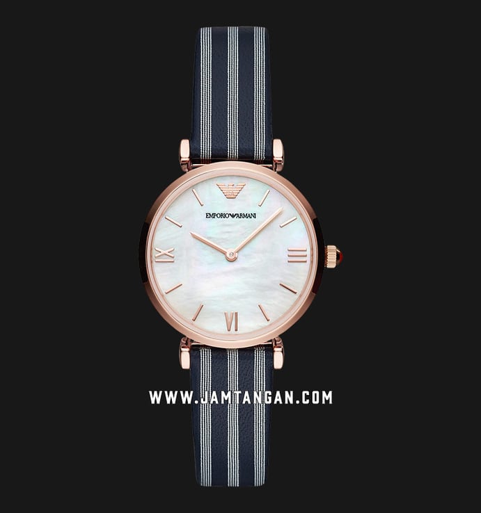Emporio Armani AR11224 Ladies Mother of Pearl Dial Dual Tone Leather Strap