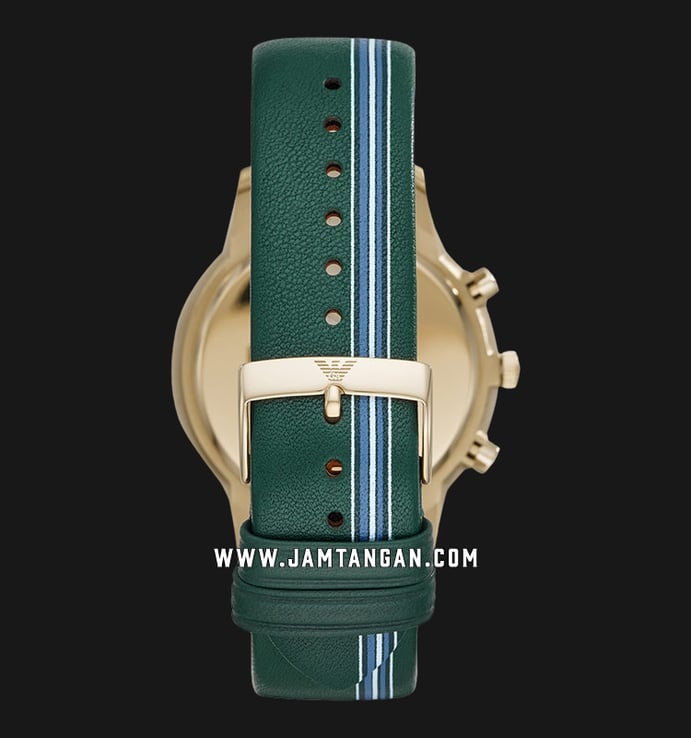 Emporio Armani AR11233 Chronograph Men Silver Dial Green Leather Strap