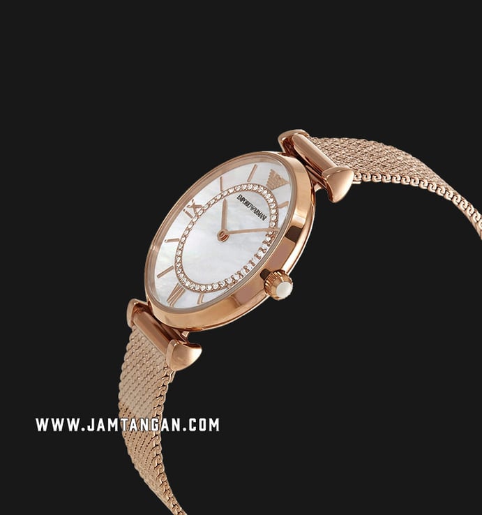 Emporio Armani AR11320 Ladies Mother Of Pearl Dial Rose Gold Steel Mesh Strap
