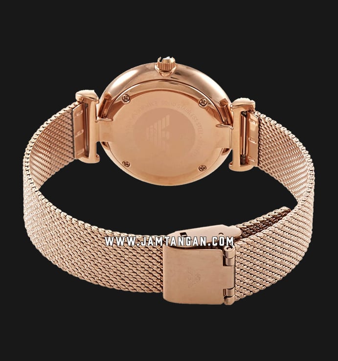 Emporio Armani AR11320 Ladies Mother Of Pearl Dial Rose Gold Steel Mesh Strap