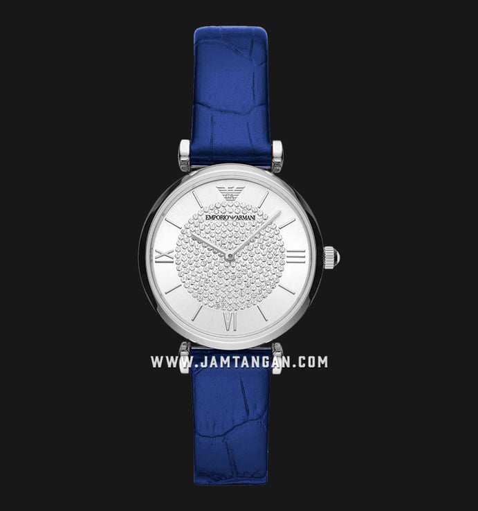 Emporio Armani Fashion AR11344 Ladies Silver Dial Blue Leather Strap