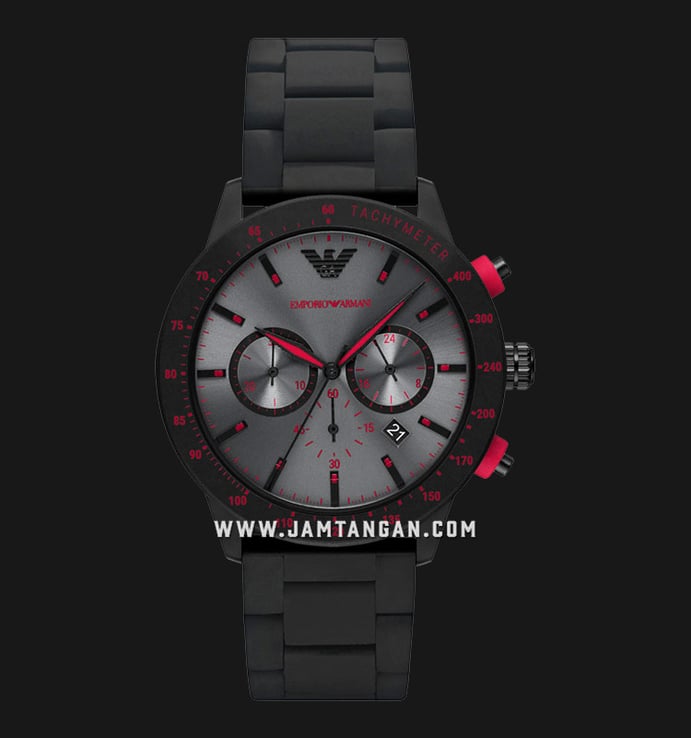 Emporio Armani Chronograph AR11392 Men Grey Dial Black Stainless Steel With Silicone Strap
