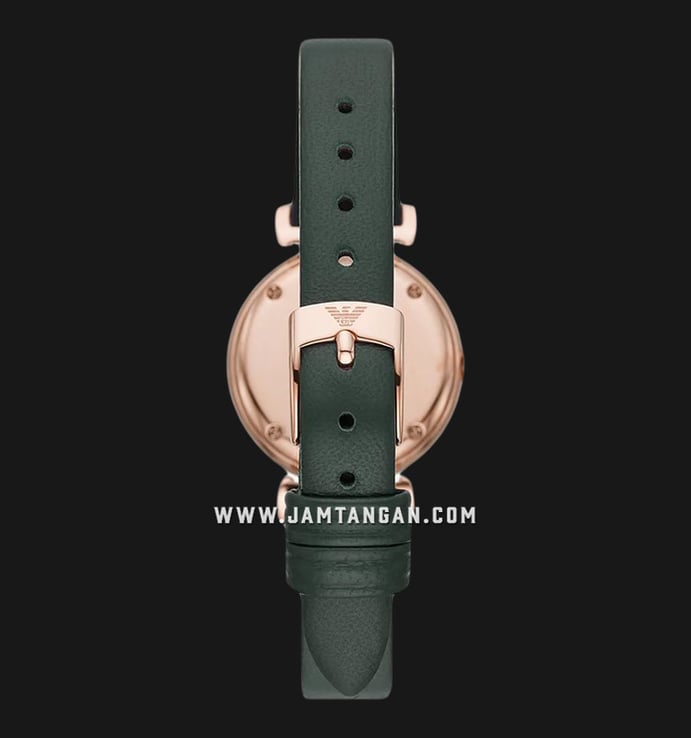 Emporio Armani Fashion AR11400 Ladies Black Mother Of Pearl Dial Green Leather Strap