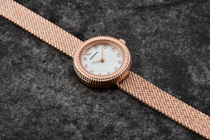 Emporio Armani Fashion AR11416 Ladies Mother Of Pearl Dial Rose Gold Mesh Strap