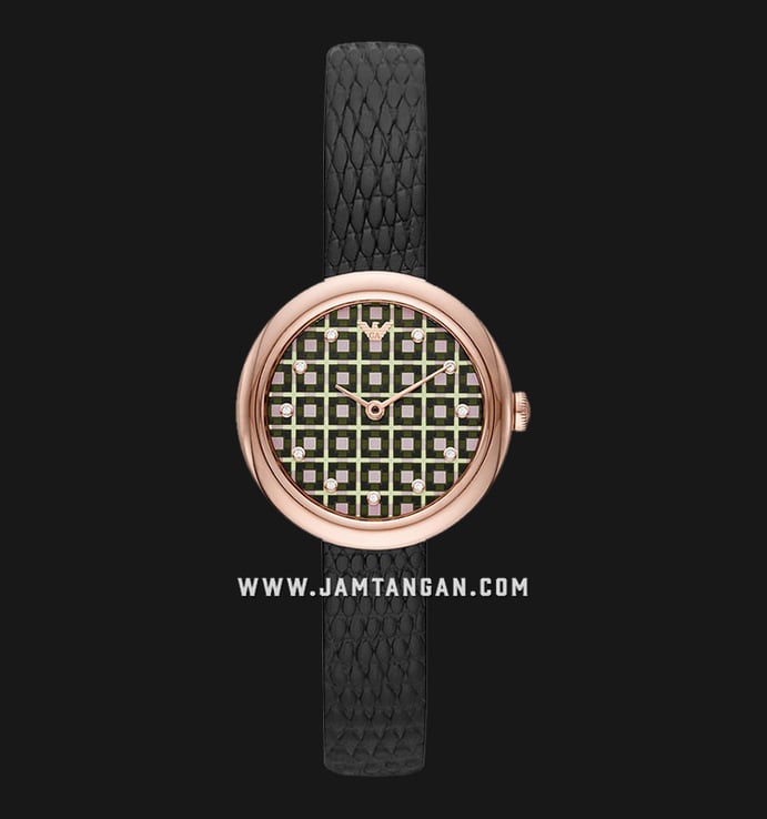 Emporio Armani Fashion AR11435 Ladies Multi Color Dial Black Leather Strap