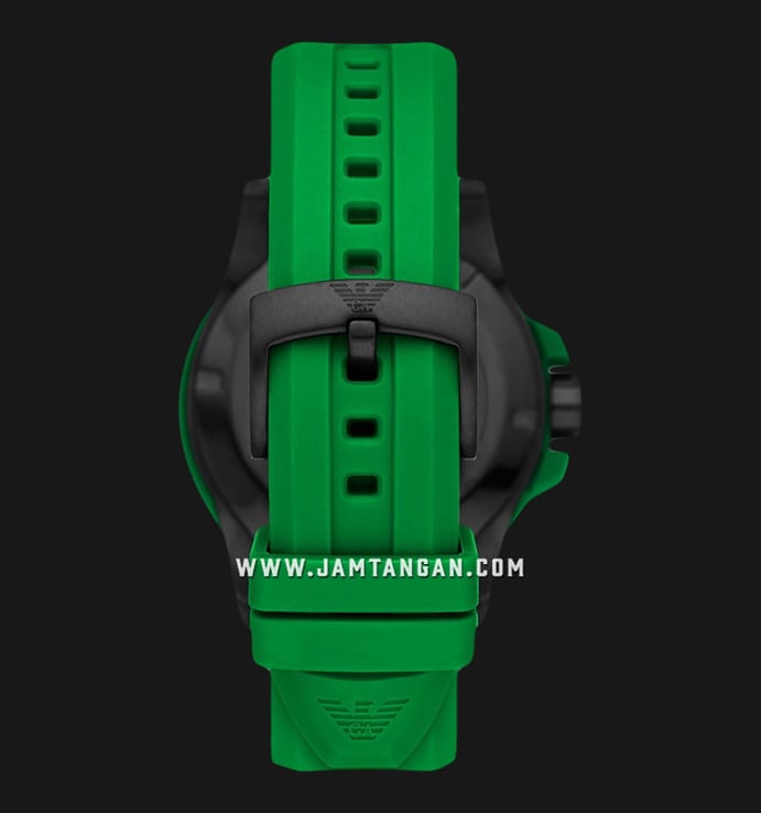 Emporio Armani Sport AR11440 Men WR 200M Black Mother Of Pearl Dial Green Rubber Strap