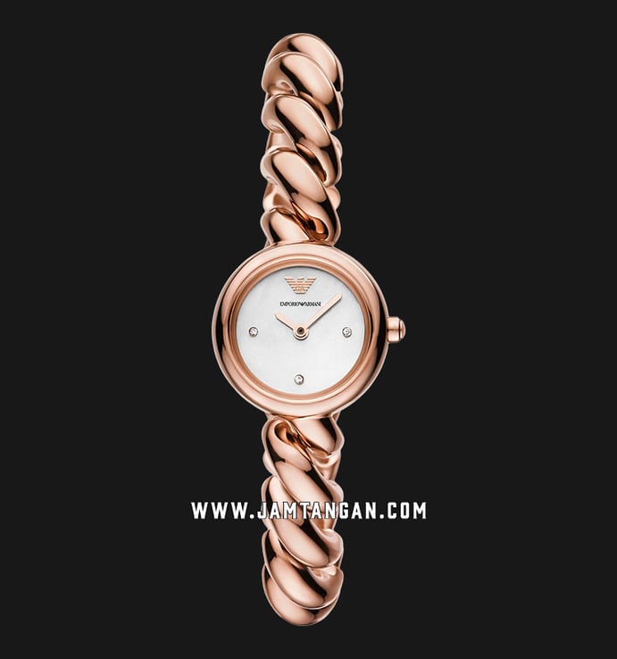 Emporio Armani Fashion AR11442 Ladies White Mother Of Pearl Dial Rose Gold Stainless Steel Strap