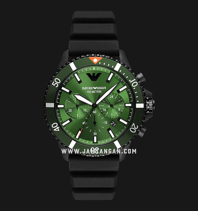 Strap Black Armani AR11463 Chronograph Emporio Silicone Green Dial