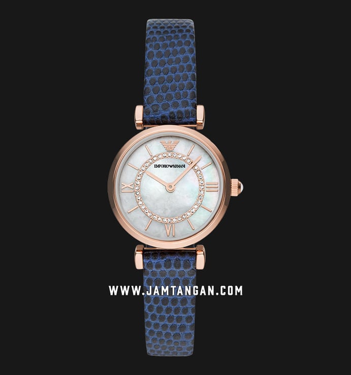 Emporio Armani Fashion AR11468 Mother of Pearl Dial Blue Leather Strap