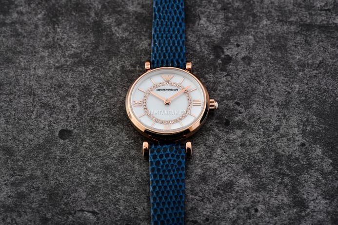 Emporio Armani Fashion AR11468 Mother of Pearl Dial Blue Leather Strap