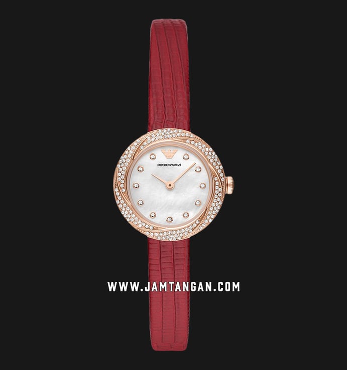Emporio Armani Fashion AR11475 Rosa Mother of Pearl Dial Red Leather Strap