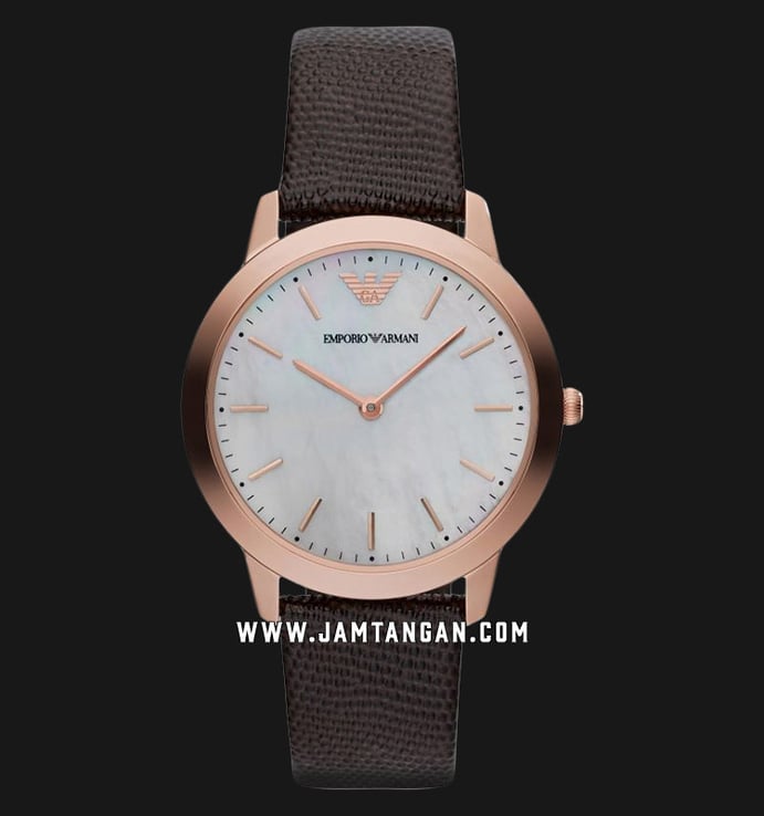 Emporio Armani AR1748 Ladies White Mother of Pearl Dial Brown Leather Strap