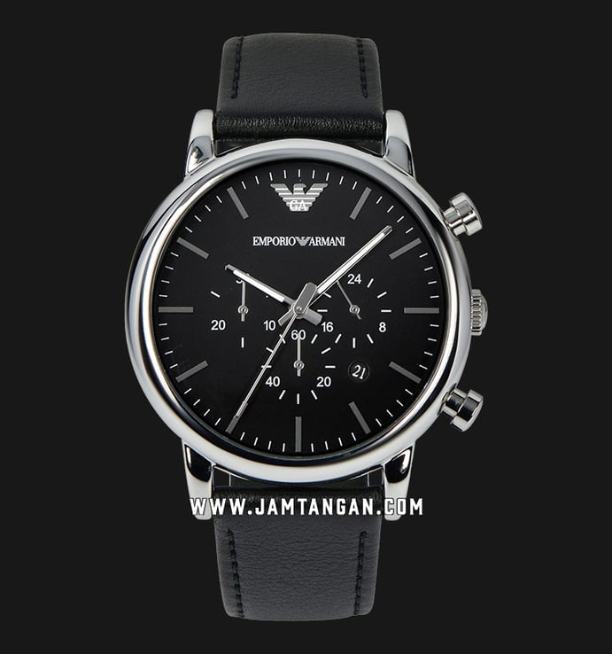 Men AR1828 Strap Leather Chronograph Black Black Dial Emporio Armani