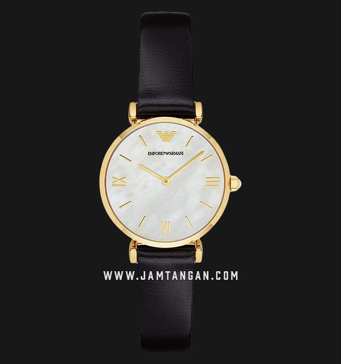 Emporio Armani Classic AR1910 White Mother of Pearl Dial Black Leather Strap