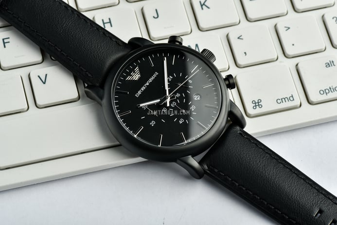 [Über 80 % Rabatt] Emporio Armani Chronograph AR1970 Dial Leather Black Strap Black