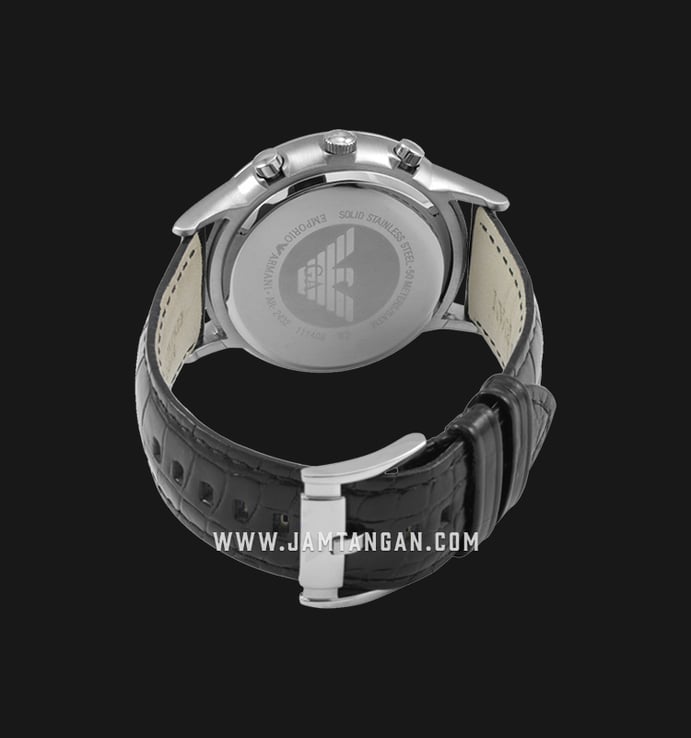 Emporio Armani AR2432 Chronograph Silver Dial Black Leather Strap