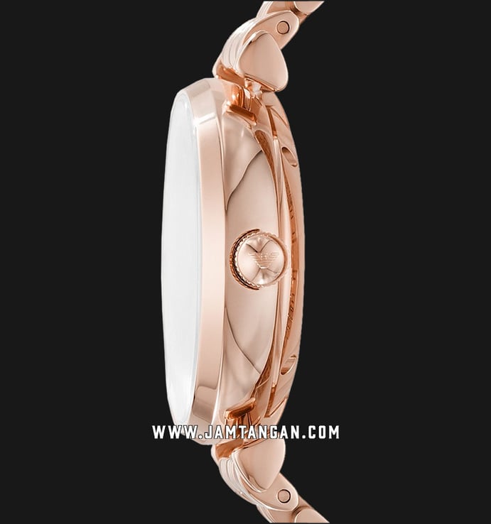 Emporio Armani Automatic AR60023 Ladies Silver Open Heart Dial Rose Gold Stainless Steel Strap
