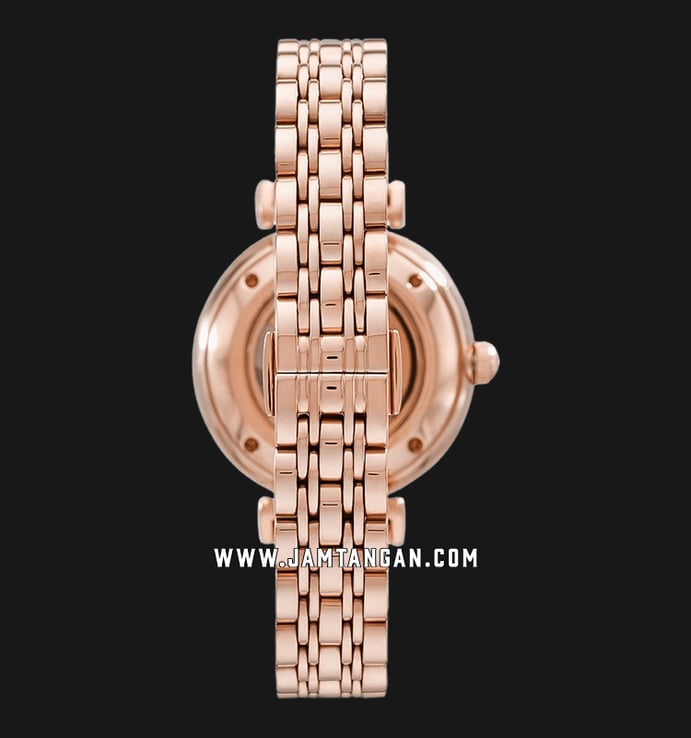Emporio Armani Automatic AR60023 Ladies Silver Open Heart Dial Rose Gold Stainless Steel Strap
