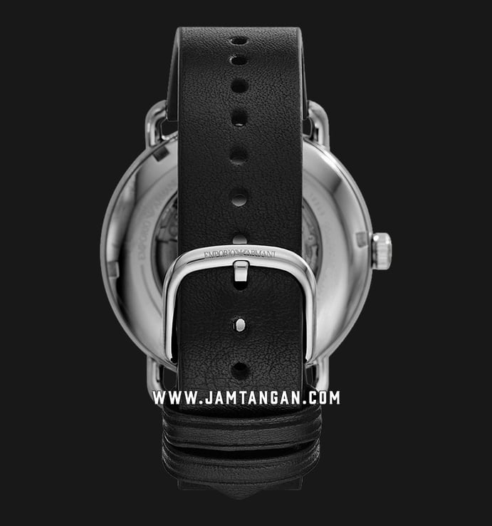 Emporio Armani Automatic AR60026 Men Black Skeleton Dial Black Leather Strap
