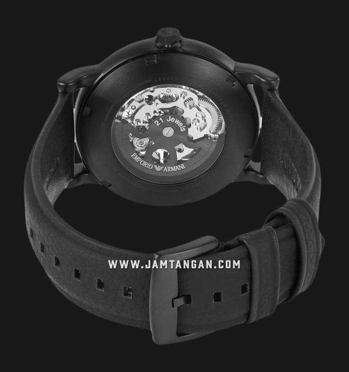 Emporio Armani Automatic AR60032 Meccanico Men Black Skeleton Dial Black Leather Strap