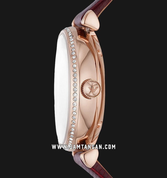 Emporio Armani Automatic AR60044 Ladies Open Heart Silver Dial Burgundy Leather Strap