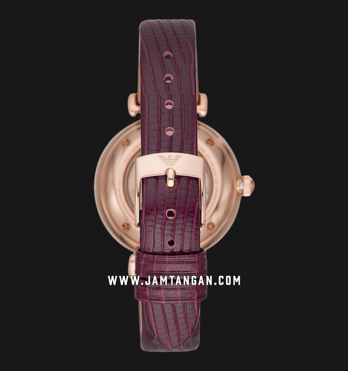 Emporio Armani Automatic AR60044 Ladies Open Heart Silver Dial Burgundy Leather Strap
