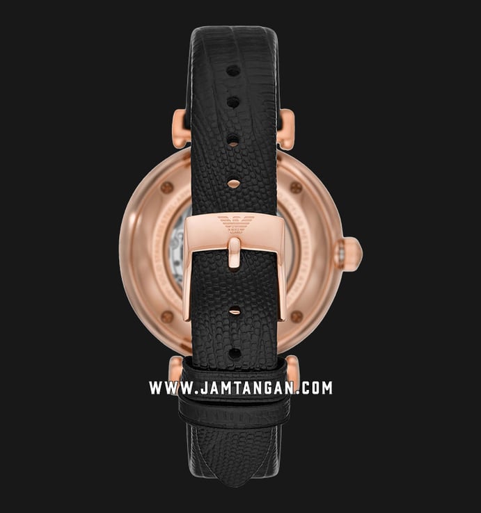 Emporio Armani Automatic AR60047 Ladies Open Heart Mother Of Pearl Dial Black Leather Strap