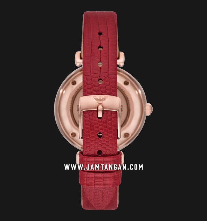 Emporio Armani Automatic AR60048 Ladies Open Heart Mother Of Pearl Dial Red Leather Strap