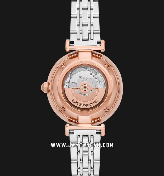 Emporio Armani Automatic AR60049 Ladies Open Heart Mother Of Pearl Dial Stainless Steel Strap
