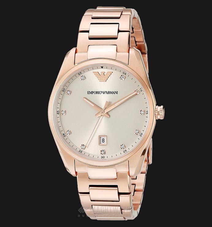 Emporio Armani AR6065 Silver Sunray Dial Rose Gold-tone Stainless Steel