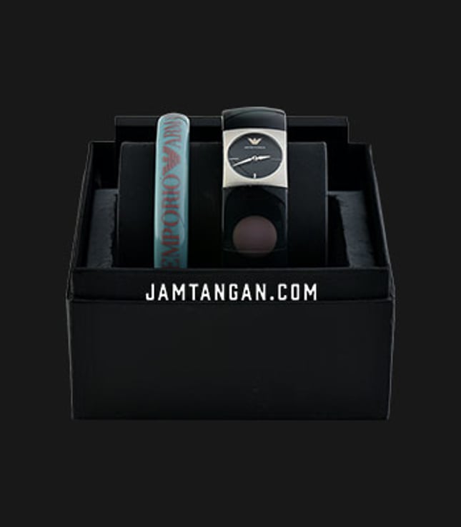 Emporio Armani AR7378SET Black Dial Stainless Steel Case Resin Strap + Gift Set
