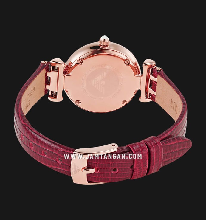 Emporio Armani Fashion AR80052 Ladies Mother Of Pearl Dial Burgundy Leather Strap