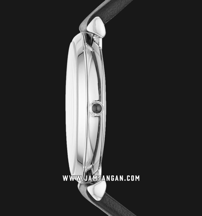 Emporio Armani AR90003 Couple Silver Dial Black Leather Strap