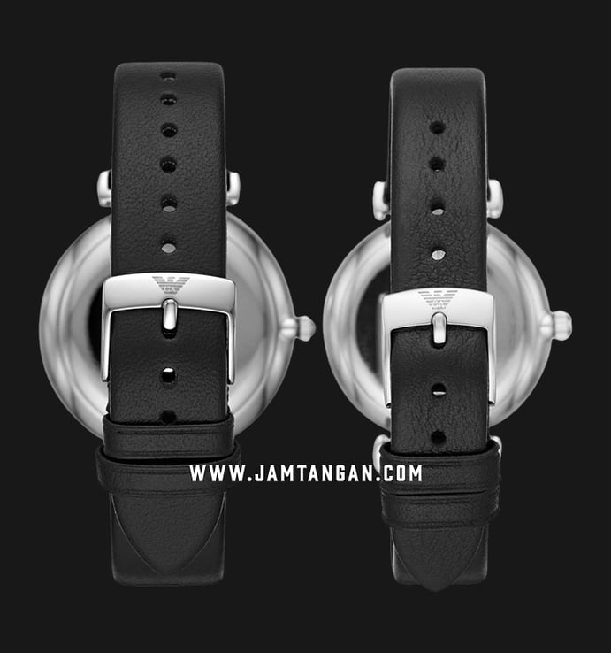 Emporio Armani AR90003 Couple Silver Dial Black Leather Strap