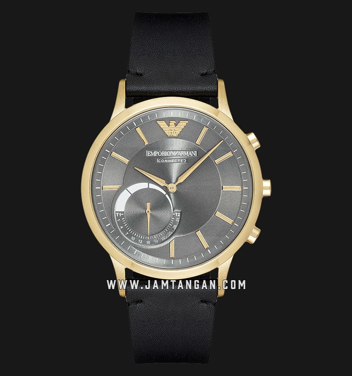 Emporio Armani Hybrid Smartwatch ART3006 Chronograph Grey Pattern Dial Black Leather Strap