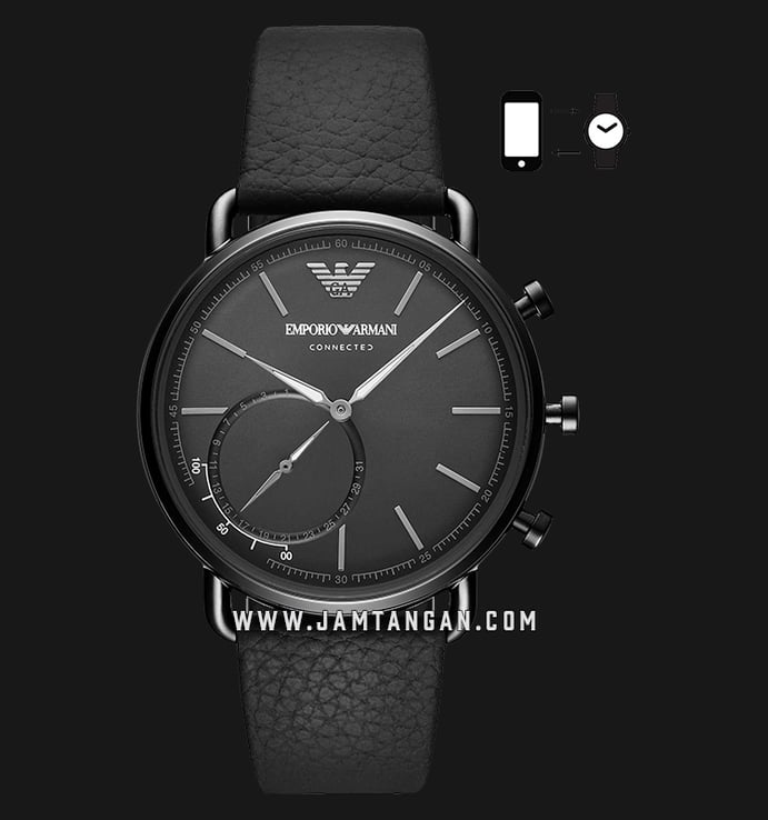 Emporio Armani Hybrid Smartwatch ART3016 Black Dial Black Leather Strap