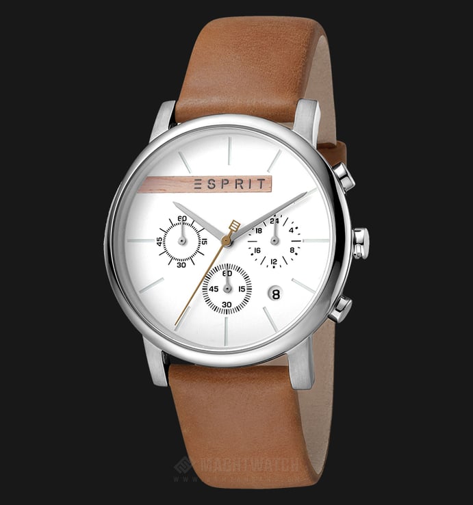 ESPRIT Vision ES1G040L0015 Chronograph Men White Dial Brown Leather Watch