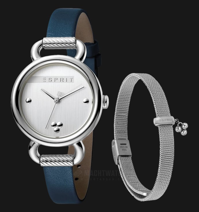 ESPRIT Play ES1L023L0015 Ladies Silver Dial Blue Leather Watch + Extra Strap